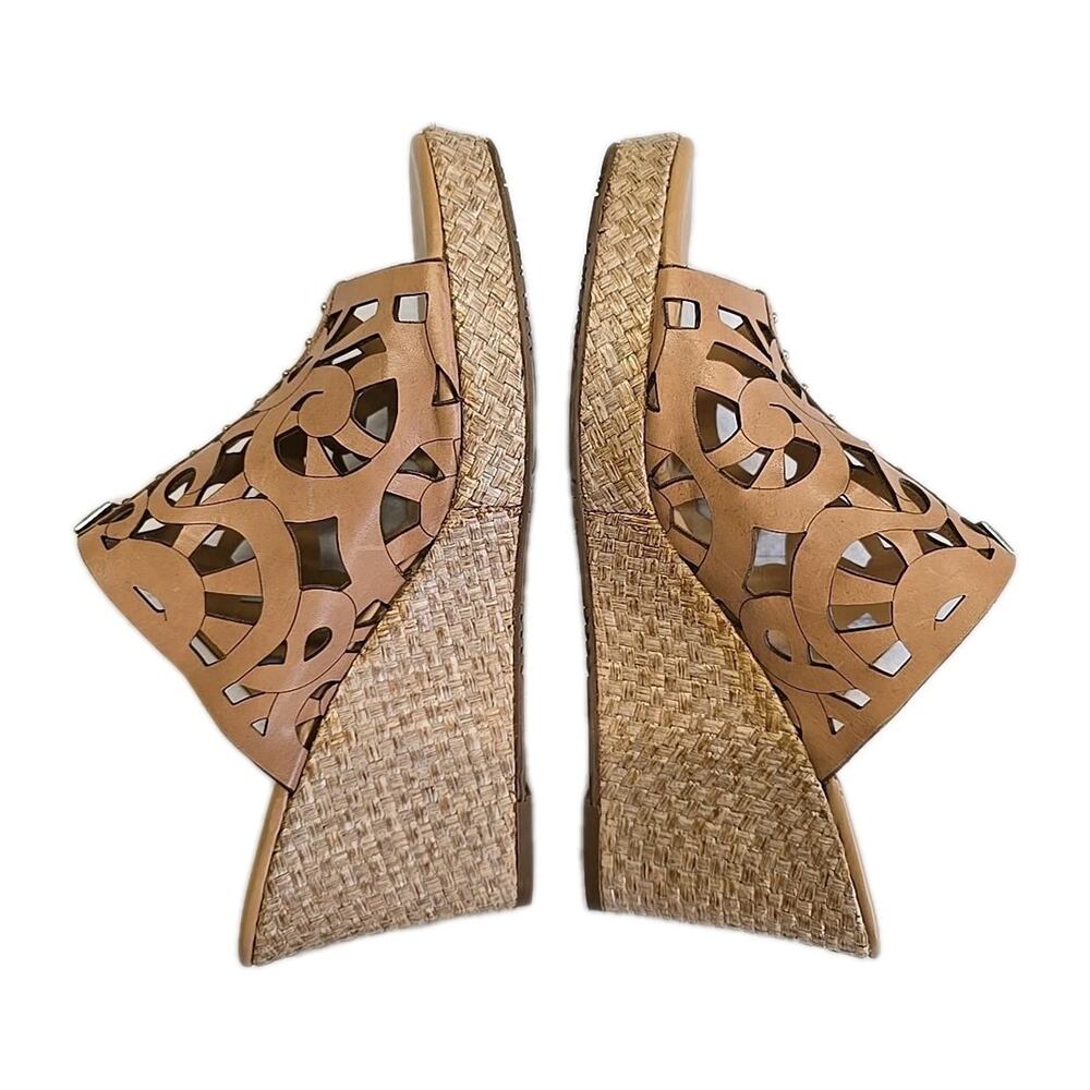 Brighton Daria Tan Leather Cutout Platform Wedge Sandals 8M Espadrille Brazil - Picture 8 of 12